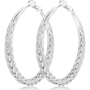 Silver Hoop Earrings for Women Hypoallergenic 925 Sterling Silver Post Hoop Earrings Lightweight Large Hoops Earring Thick Twisted Silver Hoops 30/40/50MM