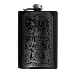 8oz BLACK Mayan Astronaut Flask L1