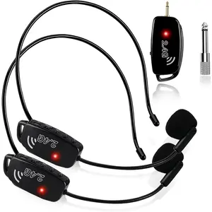 Microphone Headset Systems Cordless: 2.4G  Professional Mics for 2 People -  Mic and Handheld Mic 2 in 1 - for PA System,Voice Amplifier, Fitness Trainer, Teacher,