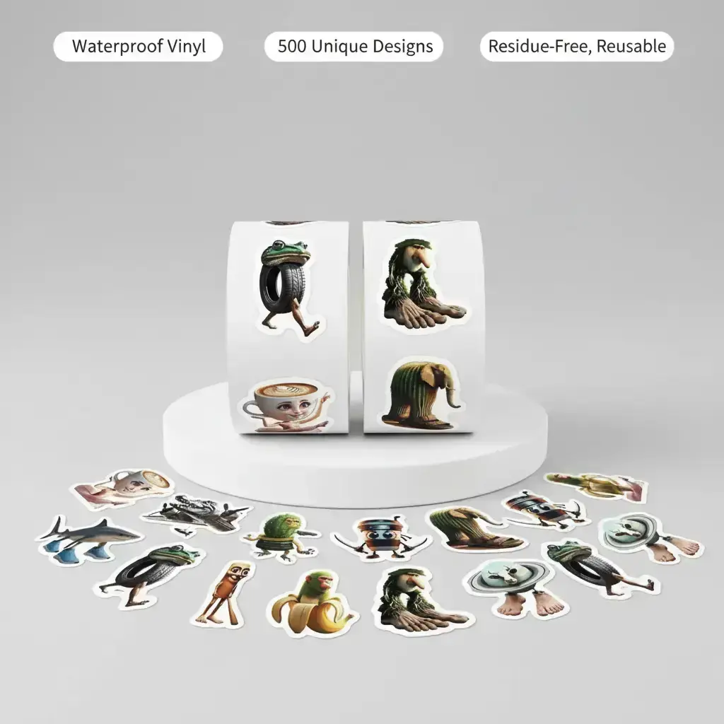 Funny Italian Brainrot Animals Stickers - Waterproof Cute Stickers for Water Bottles, Laptops, Journals | Reusable Vinyl Stickers Pack for Teens, Kids, Adults Decorations Self Adhesive Stickers (500Pcs Animals
