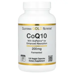 California Gold Nutrition CoQ10 with Bioperine® and Black Pepper Extract, Enhanced Biovailability, 200 mg, 120 Veggie Capsules
