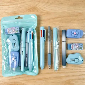 Cute Flower Kawaii Stationery Kit 7 Pack, Soft Pastel Aesthetic School Supplies Set Including Multi-Color Pens, Eraser, Mini Cutter & Correction Tape, Perfect Back to School Birthday Gift for Teen Girls