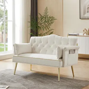 Cream White Velvet Loveseat Sofa