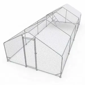 CHIKENCOOP 26' L x 9.8 W x 6.5' H Large Metal Chicken Coop Walk-in Chicken Run Cages with Waterproof and Anti-Ultraviolet Cover for Outside Spire Top