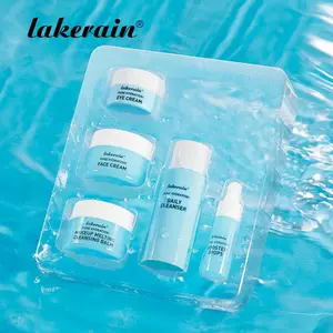 Lakerain Hydrating Skin Care Mini Set, 5 Counts/set Facial Cleanser & Makeup Melting Cleansing Balm & Face Cream & Eye Cream & Booster Drops, Portable Skin Care Kit, for Travel