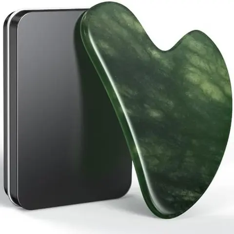 Gua Sha Facial Tools, Natural Jade Stone Guasha Tool for Face Acupuncture Therapy Trigger Point Treatment, Gua Sha Scraping Massage Tool (Green)