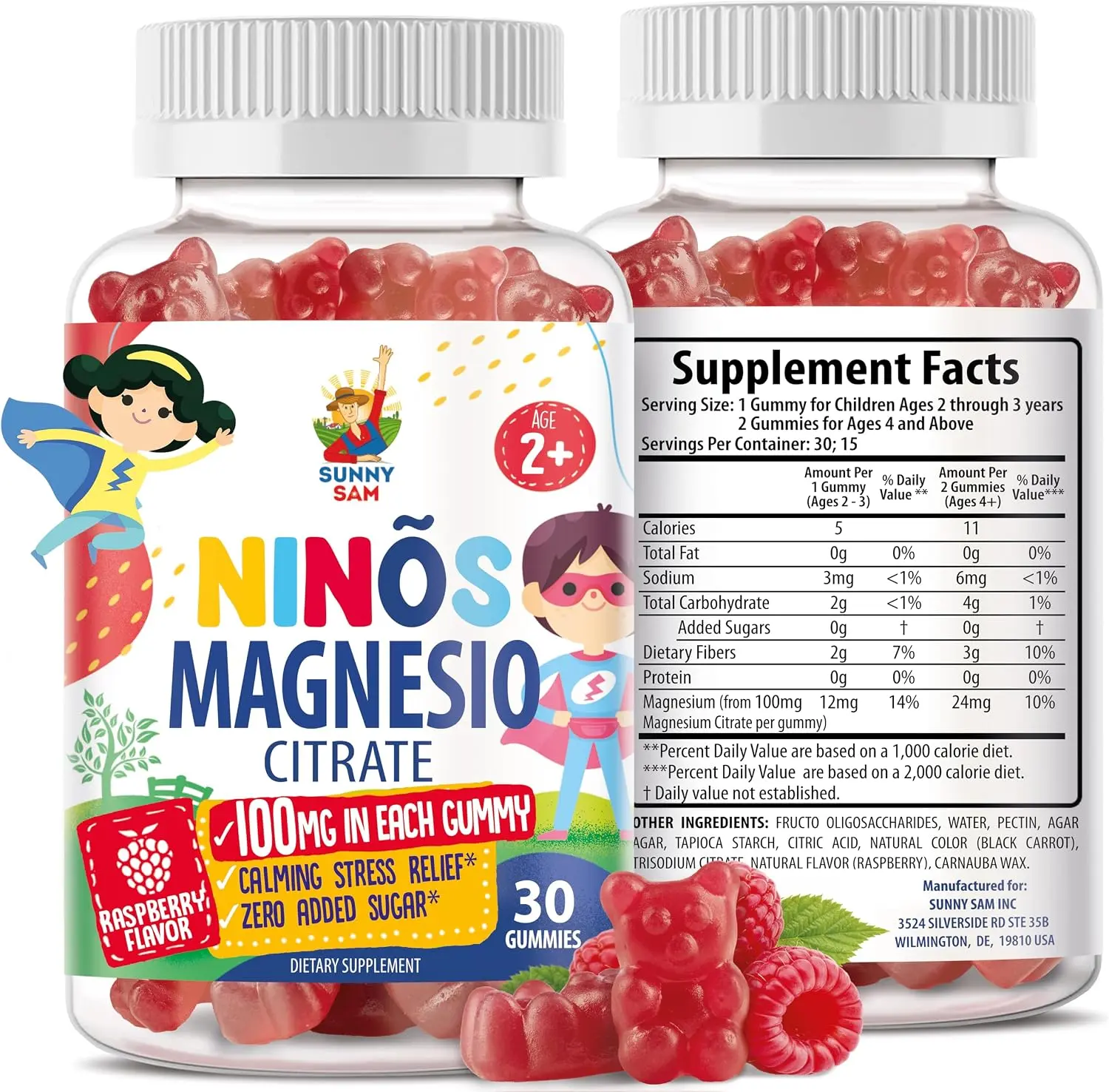 Magnesium Gummies for Kids & Adults - 100mg - Calm Magnesium Chews - Magnesium Citrate Chewable Supplement for Mood & Muscle Support - Citrato de Magnesio para Niños - 30 Gummies