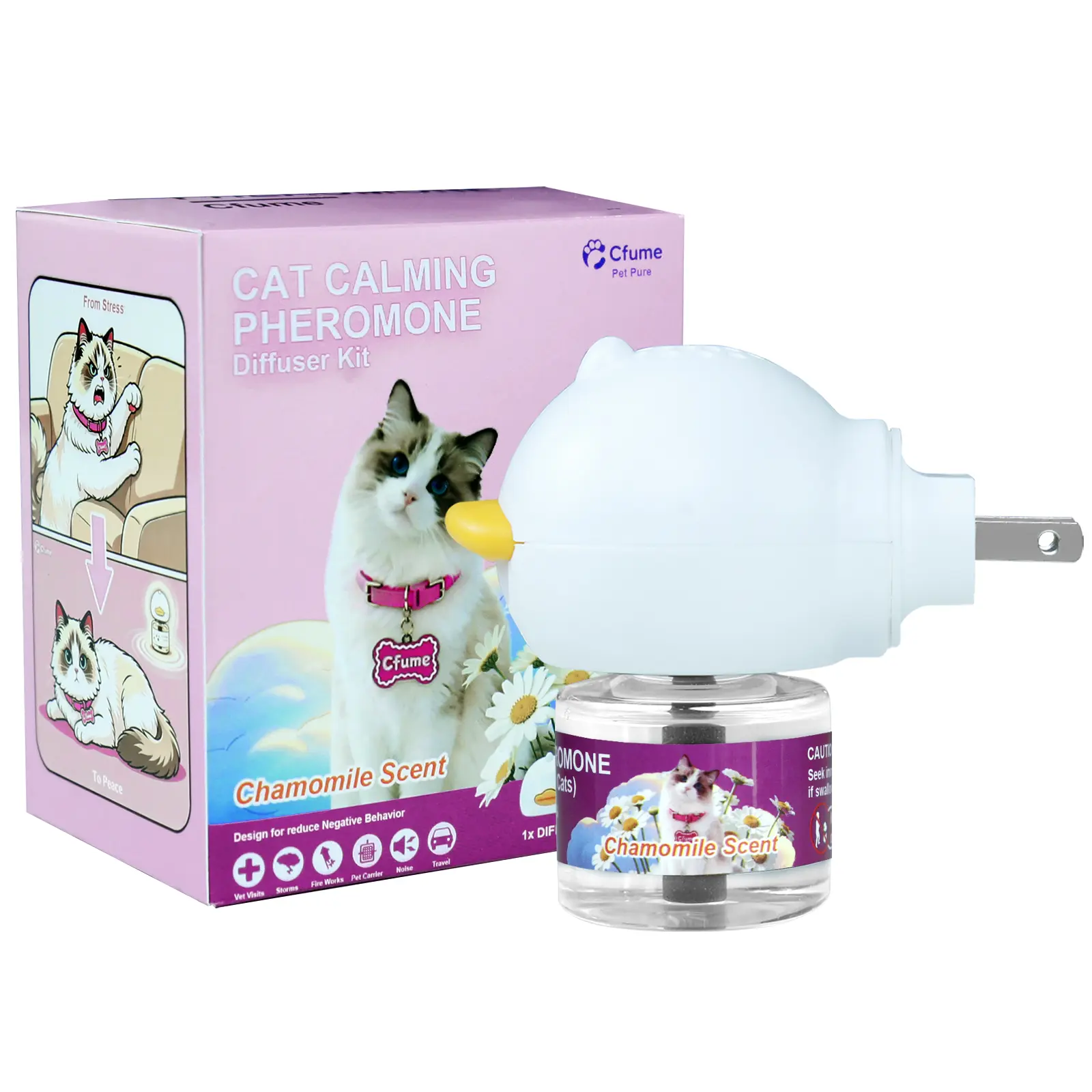 60-Day Cat Calming Diffuser - Helps with Stress, Destructive Behavior, Pee Accidents, Separation Anxiety, Barking, Aggression & Chewing - 60-Day Refill Included - Packaging May Vary - Results May Vary