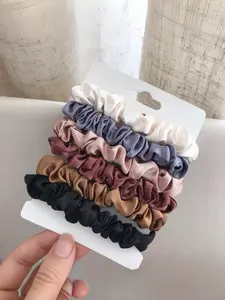 6-Piece Satin Hair Tie Set, Soft Silk-Like Hair Rope, Neutral Light Color, No Damage Ponytail Holder, Daily Casual Hairstyle Accessories, Tie Up Back