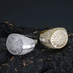Hip Hop T Square Zircon Round Ring Trendy Men's Ring Jewelry US 7-10 Cubic Zirconia