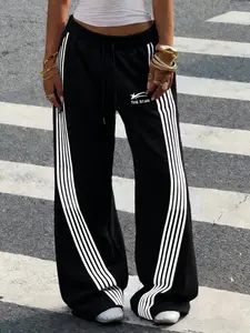 Unisex Striped Sweatpants, Drawstring Waist, Adjustable, Casual Streetwear, High-Quality, Youthful Style, All Seasons, Fitted Design