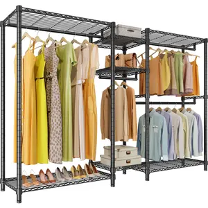 Classic V6 Wire Garment Rack Heavy Duty Clothes Racks with Shelves, Freestanding Portable Wardrobe Closet Rack for Hanging Clothes Closet System