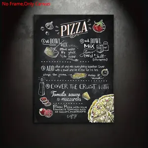 1 Piece/Set Frameless Canvas Painting Print Poster,Classic Vintage Chalkboard Recipe Menu Art,Foodie Cuisine Pizza,Perfect Gift for Cooking Lovers,Ideal Gift Bedroom,Restaurant,Dining area,Living Room,Dorm Hallway,Wall,Mural,Kitchen Decoration,Room Decor
