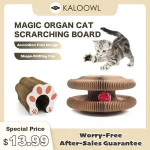 Magic Organ Cat Scratching Board, 1 Count Interactive Scratch Pad with Ball, Cat Scratcher for Grinding Claw, Furniture Protector, Retractable Kitten Toy