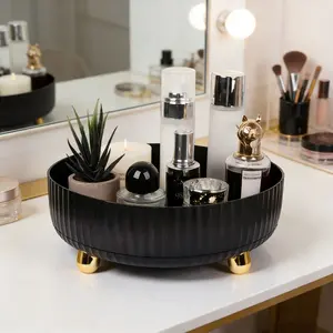 360° Spinning Makeup Organizer – Effortlessly find your favorite products with a smooth-rotating lazy Susan. Perfect for vanity, dresser, or bathroom. Large size in sleek black.