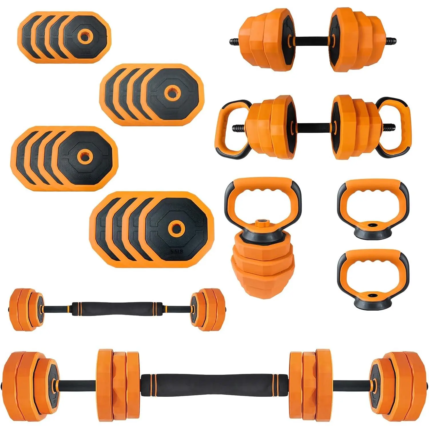 Adjustable Dumbbells Set - 44 LBS 4-In-1 Home Gym Weights with Connector, Push-Up Stand, Soft PVC Edge, Easy Adjustment for Functional Training (Dumbbell, Kettlebell, Barbell Multi-Mode Use)