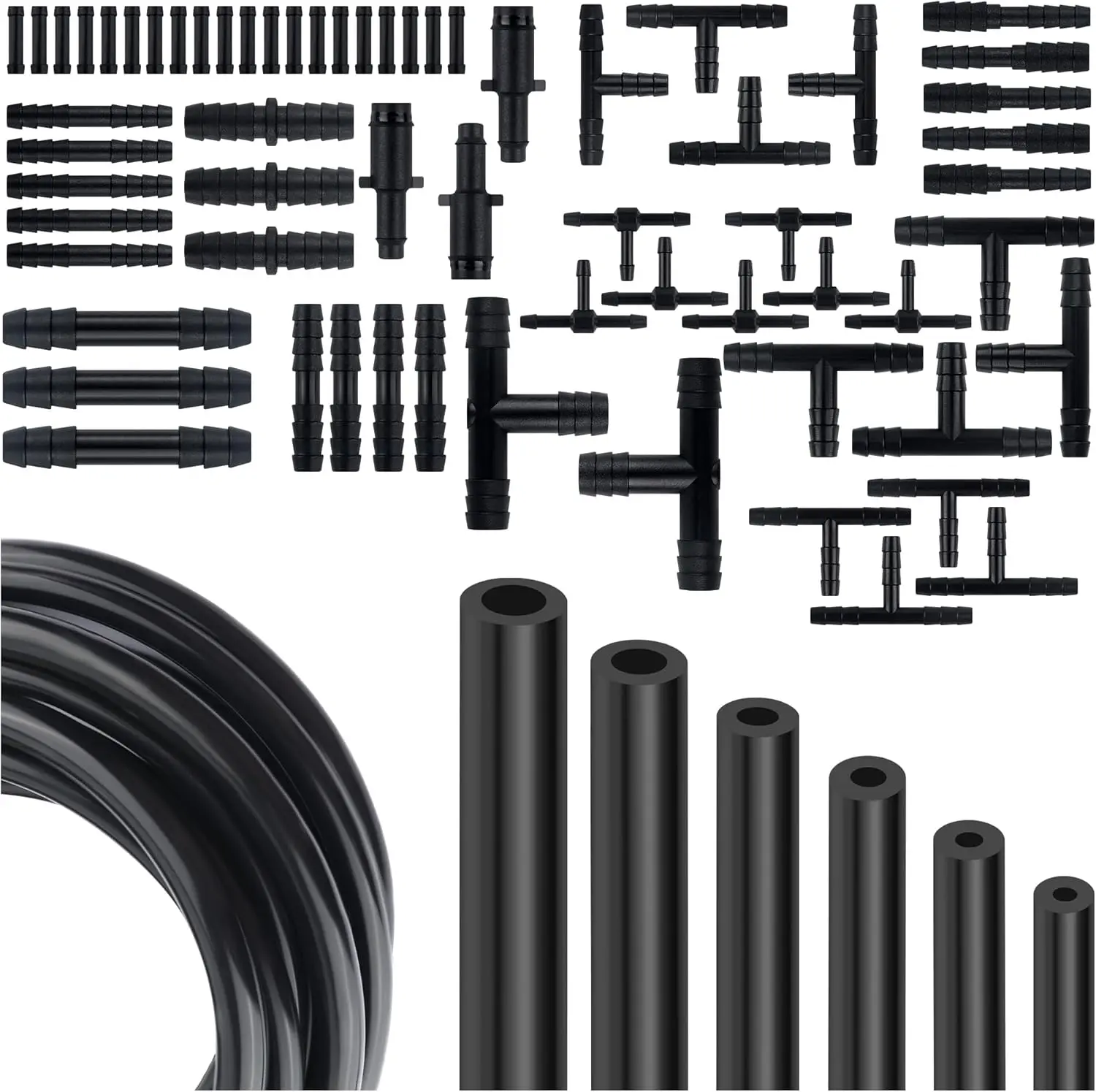 Multipurpose Vacuum Line Kit,6PCS 5Ft Vacuum Hose Automotive+64PCS Vacuum Line Connectors,Max 130PSI Silicone Hose for Variety Car Piping System Automotive Replacement Vacuum Hoses (70PCS)