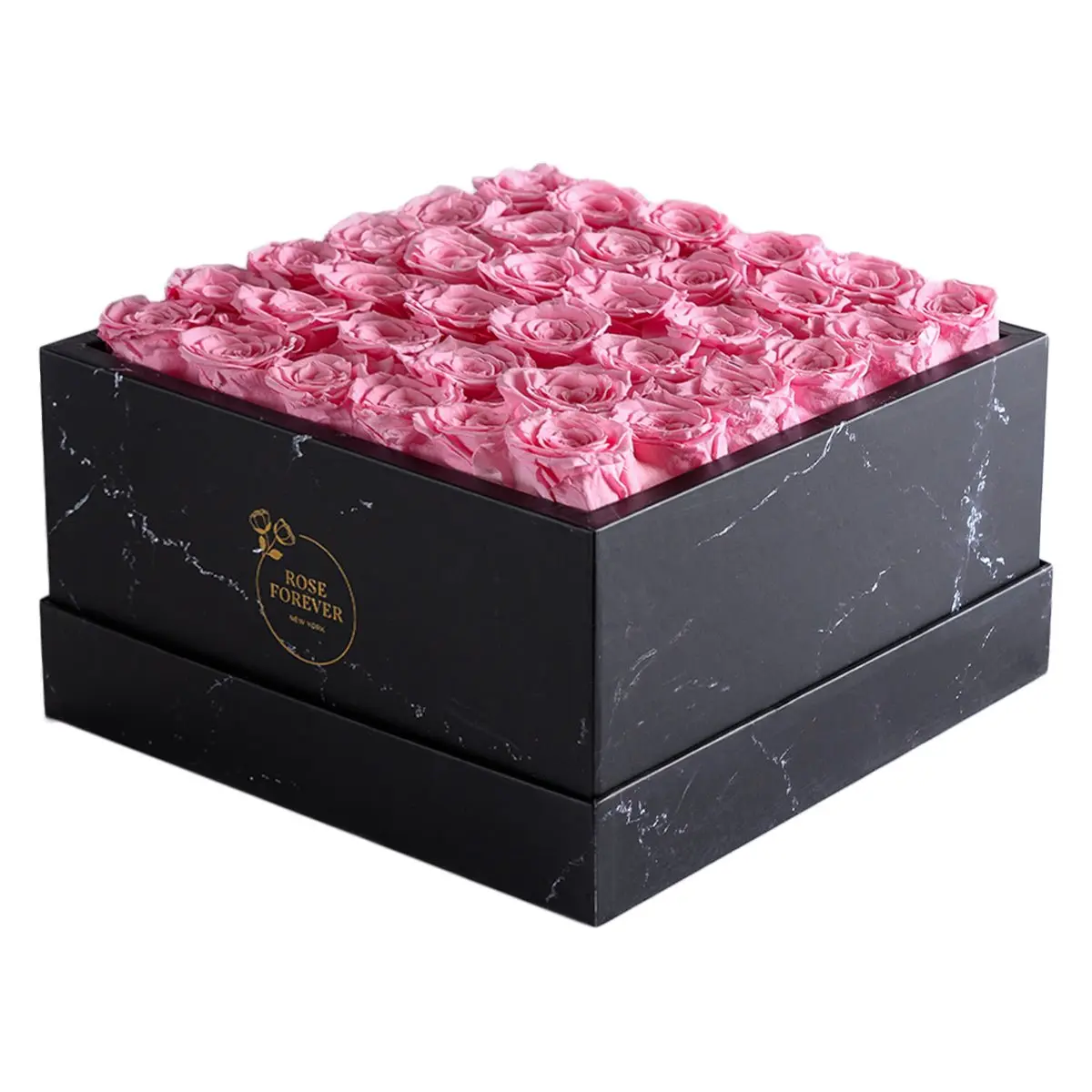 36 Pink Roses - Black Square Marble Box