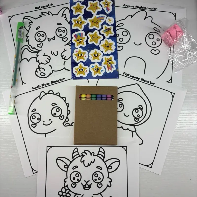 Tiny Artist Coloring Kit – Baby Cryptids #2 | Cute Baby Cryptid Coloring Pages with Markers, Stickers & Surprise Fidget Toy | Bold & Easy Kawaii Coloring for Kids & Adults