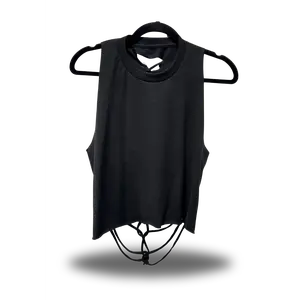 ROAD RASH BACK SLASHED AND BRAIDED BLACK CROP TANK TOP