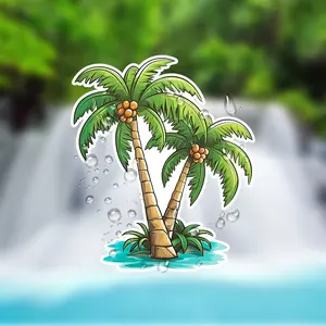 Tropical Coconut Tree Island Aloha Marine Vinyl Stickers - Matte Surface, Self-adhesive, Disposable, Irregular Shape, Suitable for Laptops, Cars, Suitcases, Bumpers, Refrigerators, Windows, Toolboxes, Motorcycles - Beach Travel Vacation Stickers