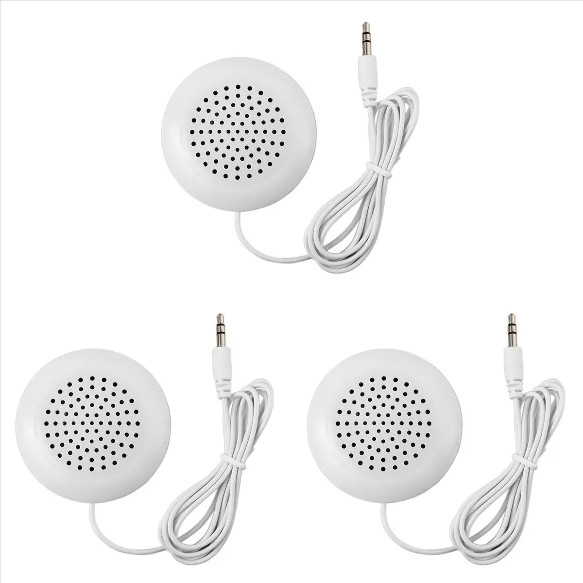3-Pack White Plastic Mini 3.5mm Audio Pillow Speakers (58*14mm) - Wired, Portable, Aux Input for iPhone, CD Radio, MP3 Player GL (3 x Speaker for Beautiful Music)