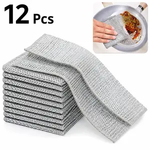 12-Pack Non-Scratch Wire Dishcloths | Dual-Layer Metal Scrubber Cloths | Multipurpose Kitchen Cleaning Pads | Wet & Dry Dishwashing & Cleaning Tools