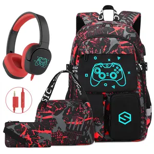 SIMILOVE Luminous Waterproof Backpack Set-Includes School Bag, Lunch Bag, Pencil Case & Headphone/Sling Bag, Lightweight, School Backpack Book Bag For Back- to -School Students