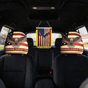 1776 Vintage Eagle Patriotic Car Headrest Covers & Mini Car Flag Banner Set | Distressed American Flag Car Interior Accessories | Universal Fit 4-Way Stretch Washable Seat Protector | USA Independence Day Memorial Gift Décor