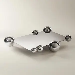 Z Gallerie Chrome Bubble Serving Tray Plates Stainless Coffee Steel Tableware Dinnerware