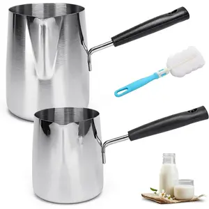12 oz / 22 oz Turkish Coffee Pot Set of 2 Stainless Steel Milk Butter Warmer Pots Hot Chocolate Melting Pan for Maple Syrup Sauce Heating Camping Gifts (Black)