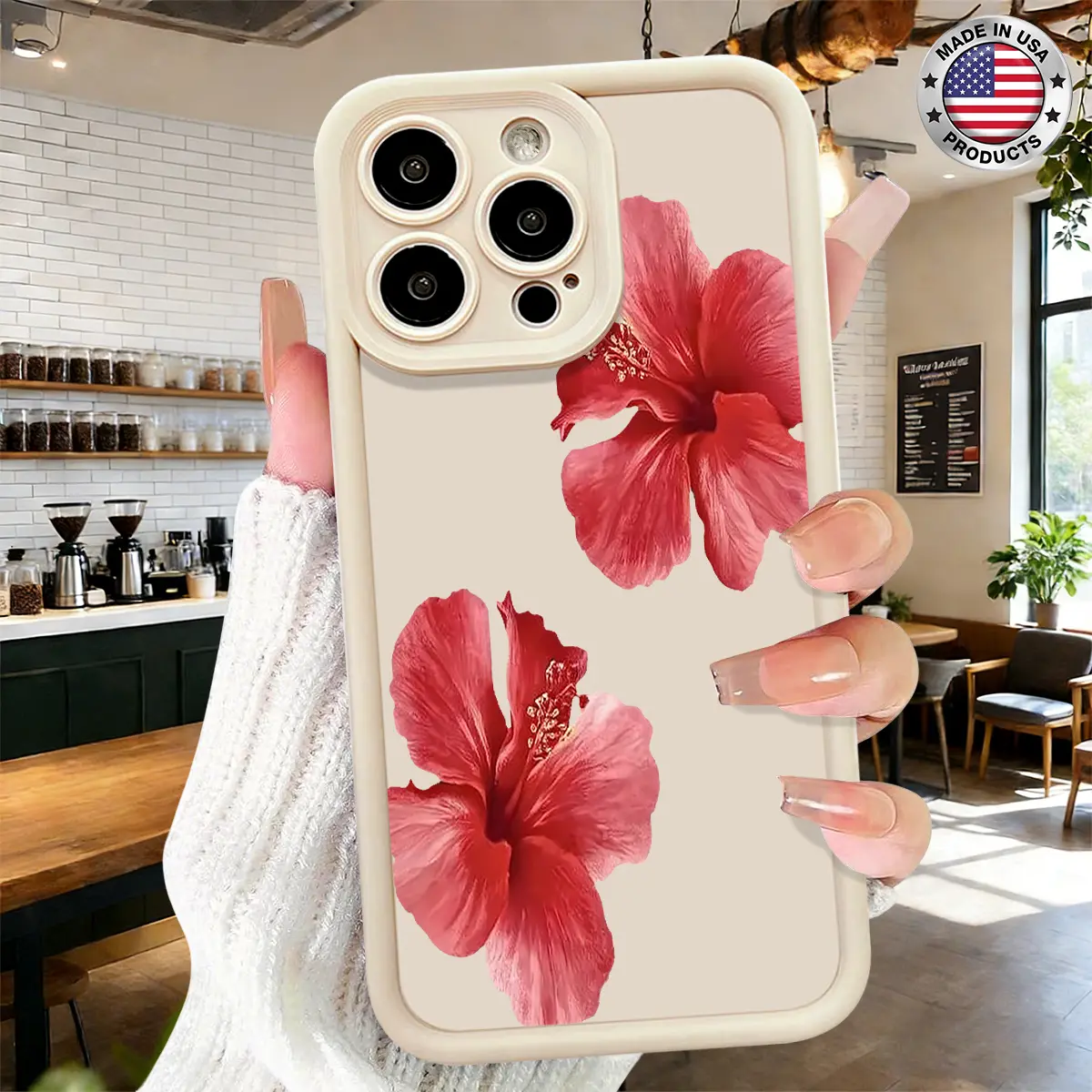 Stylish Red Hibiscus Floral Aesthetic Pattern Case for iPhone 17 16 15 14 Pro Max 13 12 11 XR XS Plus Air Slim Shockproof Anti Drop Protective Durable TPU Cover