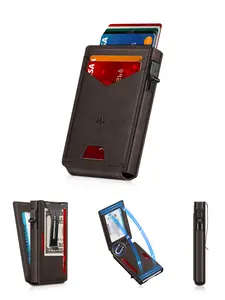 Men's Ultra-Thin Wallet, Simple Design Minimalist Wallet with Money Clip and ID Window, Anti-Rfid Pop-Out Credit Card Holder, Smart Wallet Holds 9-13 Cards, Rfid Blocking Wallets
