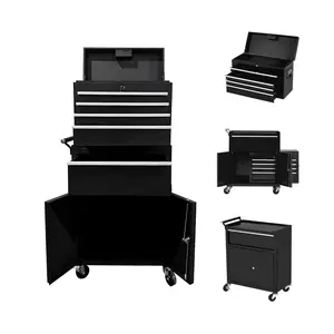 Black 5-Drawer Rolling Tool Chest, 2-in-1 Detachable Top Tool Cabinet with Removable High Capacity Storage, Sliding Drawers, Wheels, Locking System & Liners for Workshop, Mechanics, Garage and Warehouse Use