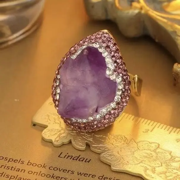 New Amethyst Ring Natural Amethyst Ring Eco-friendly Color Electroplated Jewelry Cross-border Resources Douyin Live Hot-selling Model