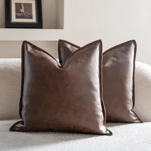 Faux Leather Decorative Throw Pillow Covers Modern Solid 16x16 inch Set of 2 Pillowcase Cushion Case for Bed Sofa Couch