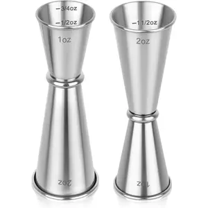 2 Pack Jigger for Bartending, 2 OZ 1 OZ Double Shot Cocktail Measure Jiggers, Stainless Steel Measuring Cup Bartending Supplies (Silver)