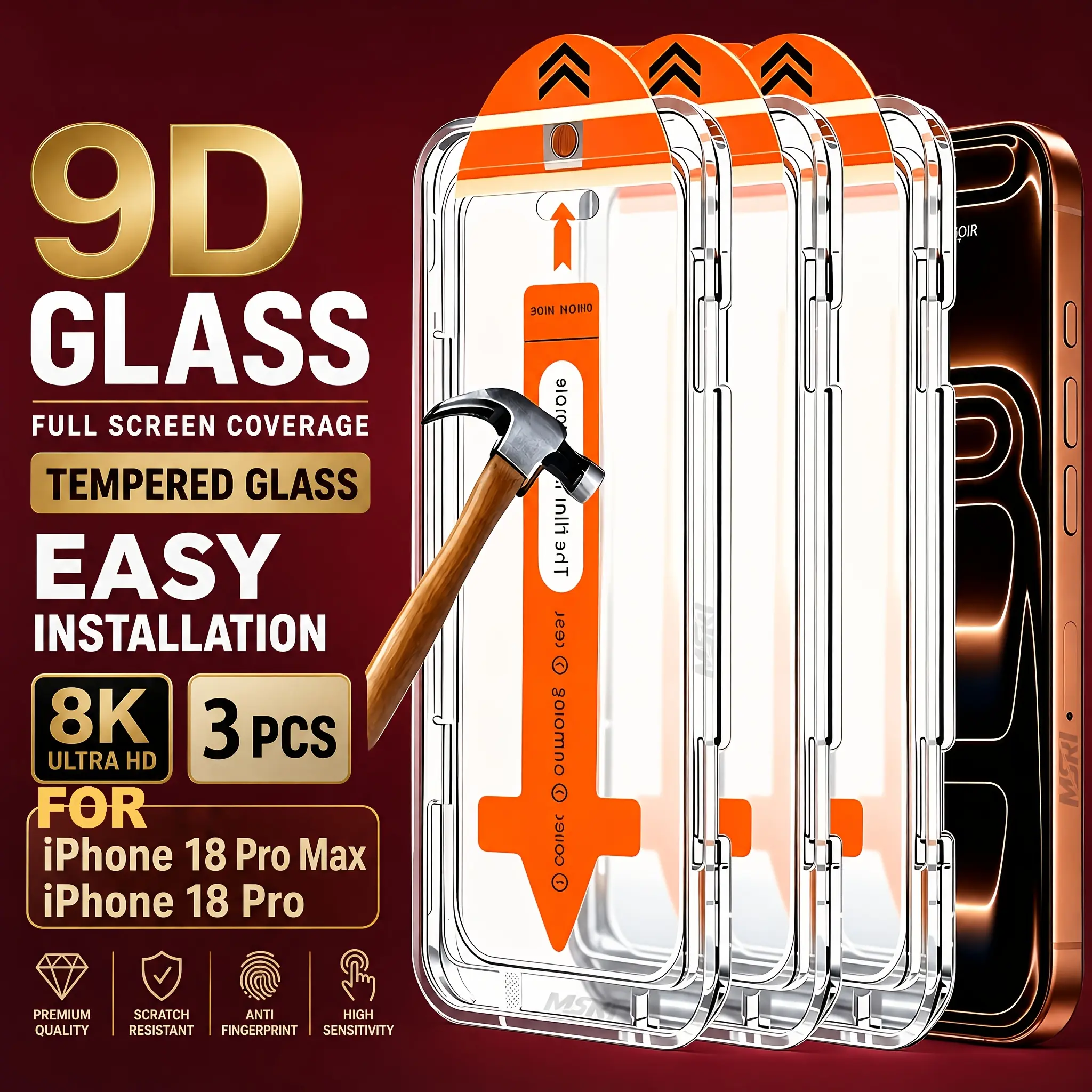 3-Pack HD Tempered Glass Screen Protector with Black Borders, Dust-Free Instant Application, Full Screen Coverage, 9H+ Hardness, Scratch & Fingerprint Resistant, Case Friendly, Compatible With iPhone 18 Pro Max,18 Pro,17 Pro Max,17e,16e,15,14,13,12