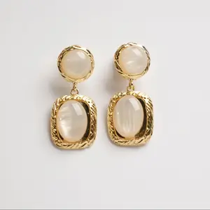 Vintage Gold Moonstone Drop Earrings