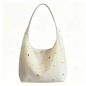 2026 Floral Embroidery Mesh Tote Bag Large Capacity Casual Commute Shoulder Handbag