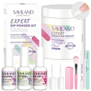 SAVILAND Clear Nail Dip Powder Kit Starter: 60g 2oz Kreatin Dip Powder Nail Liquids Dipping Powder Activator Base Top Coat Professional Dip Nail Kit Repair for French Manicure Salon Home DIY Nail Art