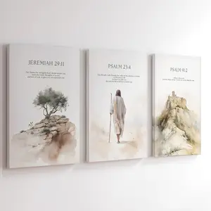 3Pcs Wooden Framed Jesus Wall Art, Christian Bible Verse Canvas Posters, Ready To Hang, Room Decor, Waterproof Canvas Wall Art, Religious Artwork Wall Painting For Gift, Wall Decor for Bedroom, Living Room, Dining Room, Home And Dormitory Decoration