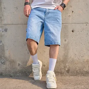 SRETOUU New Men Streetwear Loose Solid color Summer Denim Shorts Stylish Male Casual Straight Five-point Pants Men's Shorts Jeans Menswear