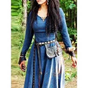 Women'S Vintage Renaissance Long Sleeve Dress - Loose Fit, Solid Color, Polyester, Non-Stretch, Perfect for Cosplay & Casual Summer Wear, Casual Wear Dress | Vintage Style | Polyester Dress