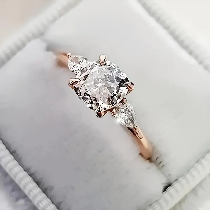 Women's Synthetic Zirconia Engagement Ring - 4-Prong Round Setting, Rings for Women, Multi-Color Option, Ideal for Engagement Parties, Valentine's Day High-End Love Gift, Four-Prong Round Rings