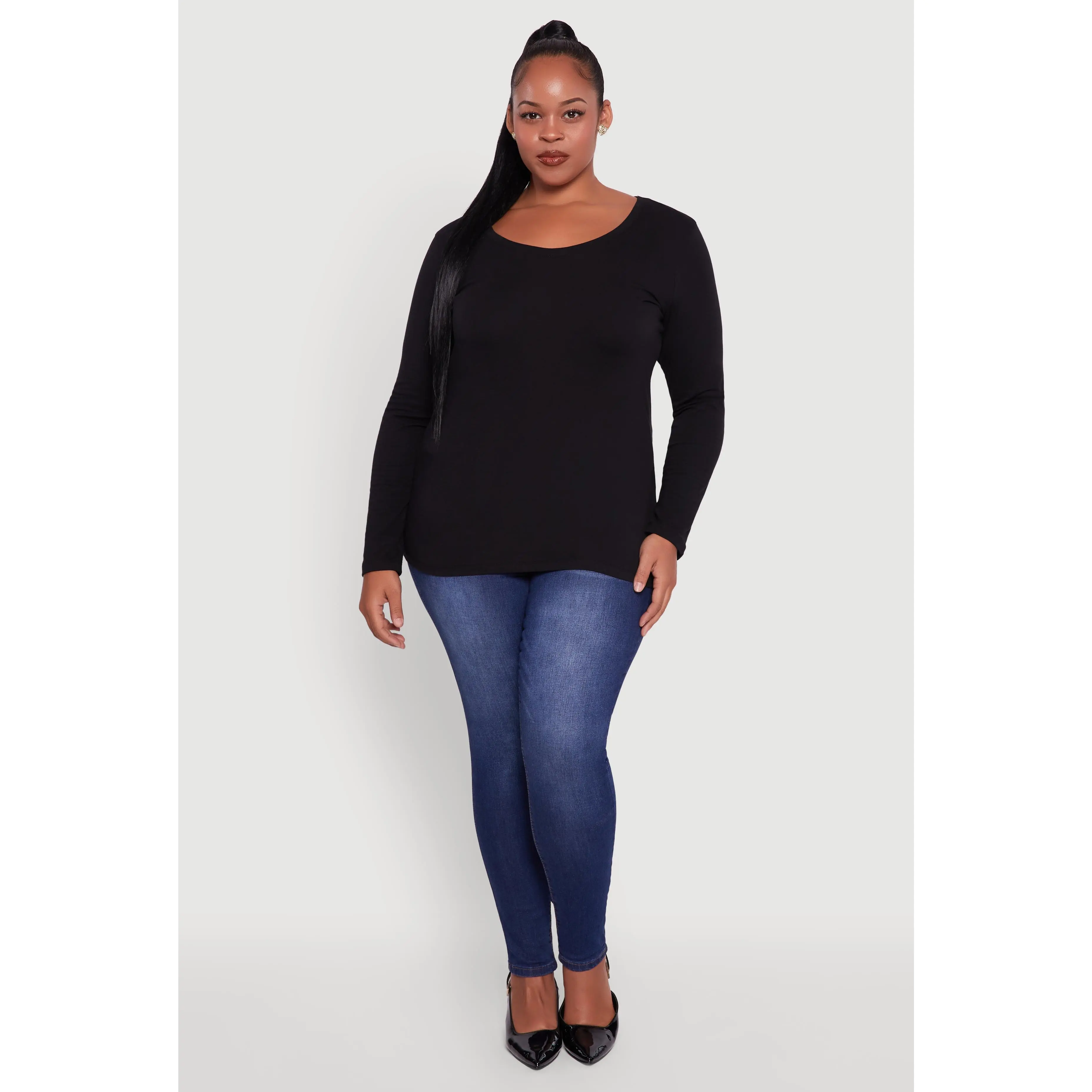 Plus Size Long Sleeve Scoop Neck Tee