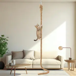 2" x 9.8Ft  Climbing Rope with Hook,  Sisal Ropes for Ceiling and Wall Mounted, Durable Space Saving  Climbing Jute Rope  with  Kitten Rope for Indoor and Outdoor