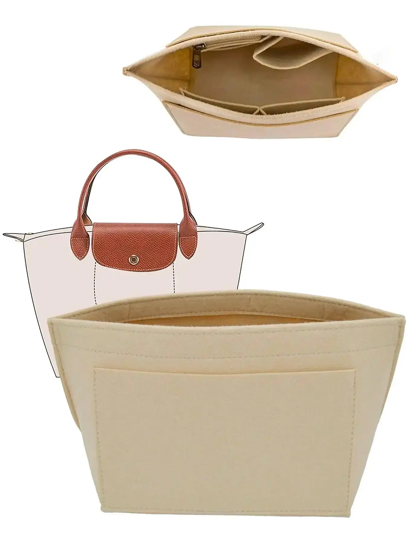 Basic Multi-pocket Bag Insert, Solid Color Storage Bag Insert for Women & Girls, Perfect for Canvas Bag, Shoulder Bag, Backpack for Daily Use