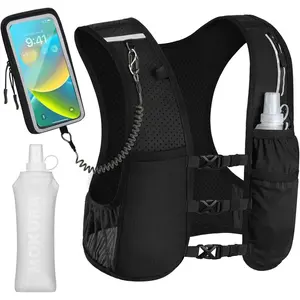 Running Vest for Women Men, Lightweight Hydration Vest with 500ML Soft Flask & Phone Holder, Reflective Running Backpack, Adjustable Run Pack Water Bottle, Runner Marathon Essentials