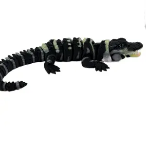 RAKI Realistic Alligator 3D Printed Figurine with Glass Eyes, Green and Black Color,Unique Decor Piece Statues Home Ornament